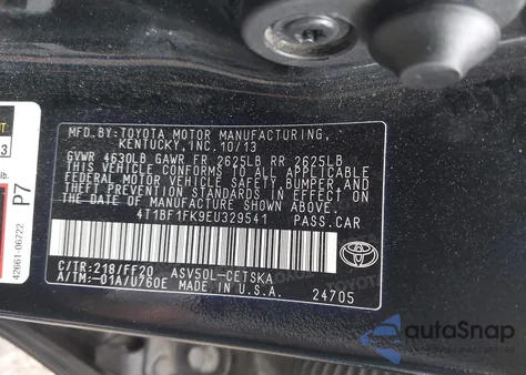 2014 Toyota Camry Se from USA, damaged, VIN 4T1BF1FK9EU329541